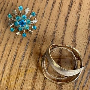 Vintage brass circle and snowflake pins